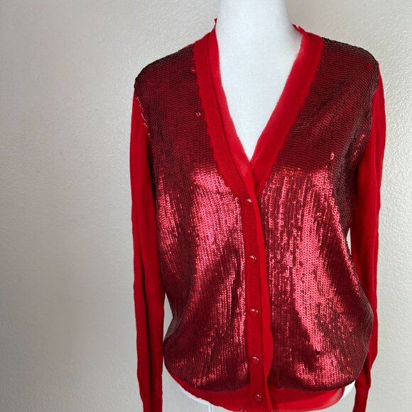 Jones New York cardigan sweater size M sequined button v neck Red Color NWT - Picture 1 of 6